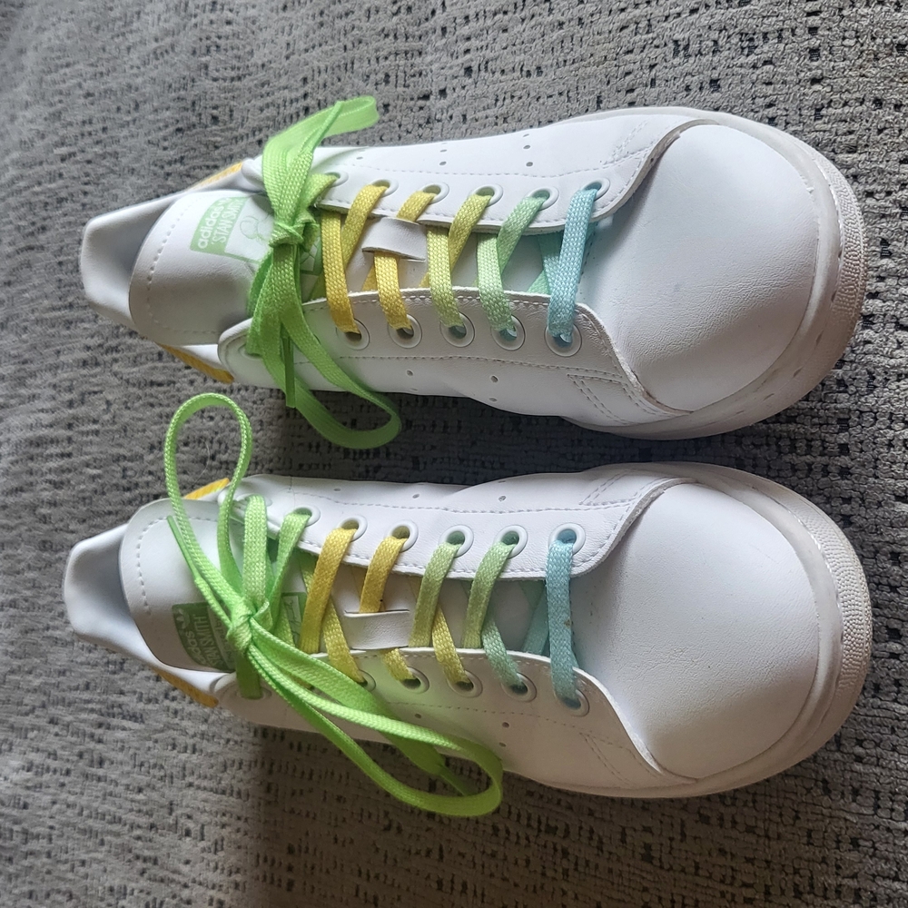 Adidas Women's White Sneakers with Yellow and Green Accents - Picture 2 of 7